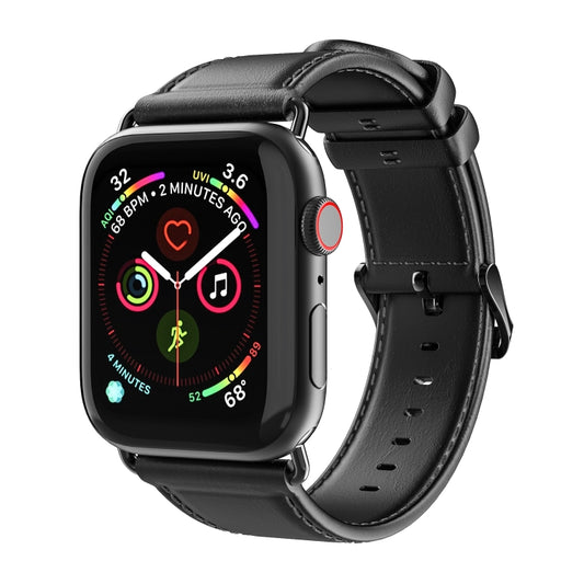 For Apple Watch Series 7 41mm DUX DUCIS Business Genuine Leather Watch Strap(Black) - Watch Bands by DUX DUCIS | Online Shopping UK | buy2fix