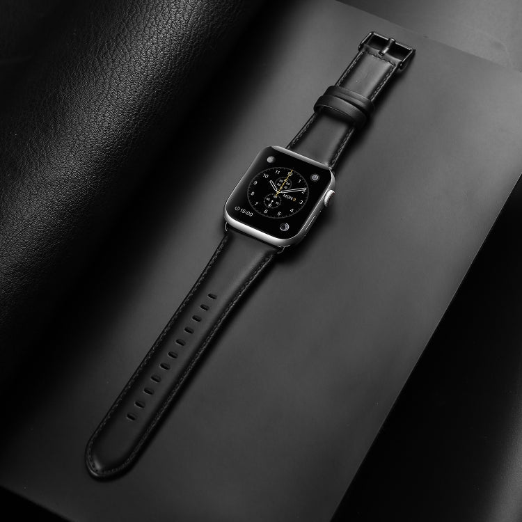 For Apple Watch SE 40mm DUX DUCIS Business Genuine Leather Watch Strap(Black) - Watch Bands by DUX DUCIS | Online Shopping UK | buy2fix