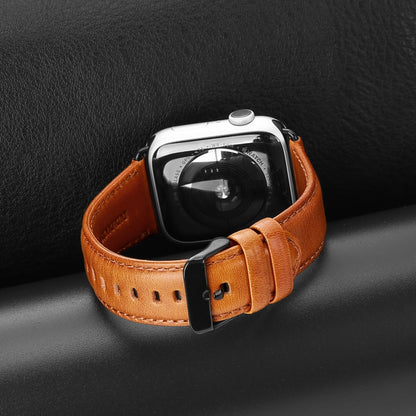 For Apple Watch SE 44mm DUX DUCIS Business Genuine Leather Watch Strap(Khaki) - Watch Bands by DUX DUCIS | Online Shopping UK | buy2fix