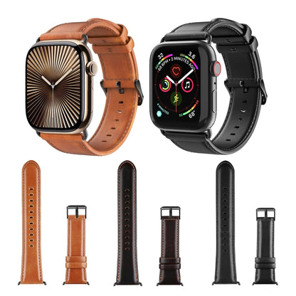 For Apple Watch Ultra 49mm DUX DUCIS Business Genuine Leather Watch Strap(Black) - Watch Bands by DUX DUCIS | Online Shopping UK | buy2fix