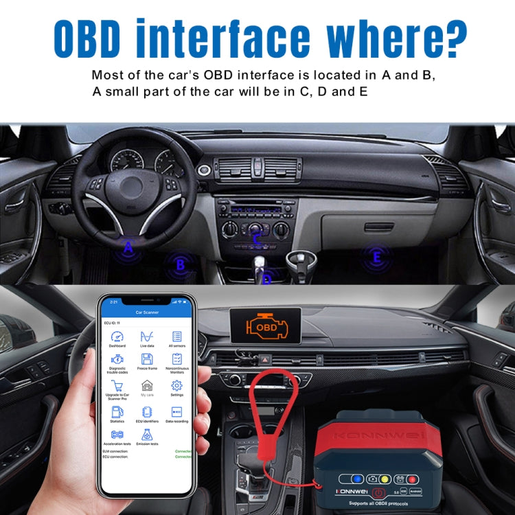 KONNWEI KW905 Bluetooth 5.0 Car OBD2 Scanner Support Android & iOS(Black Red) - Code Readers & Scan Tools by KONNWEI | Online Shopping UK | buy2fix