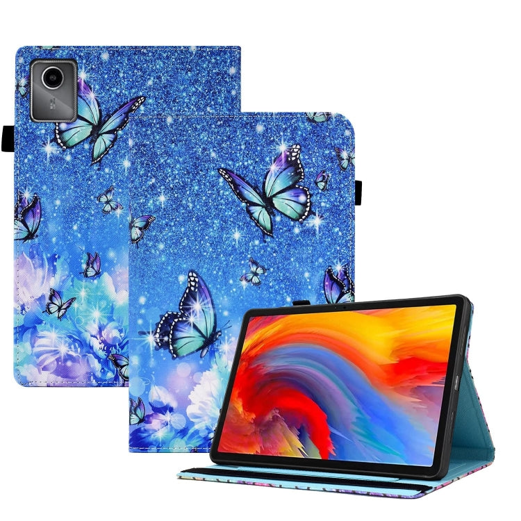 For Lenovo Tab M11 / Xiaoxin Pad 11 2024 Colored Drawing Stitching Elastic Band Leather Smart Tablet Case(Butterfly) - Lenovo by buy2fix | Online Shopping UK | buy2fix