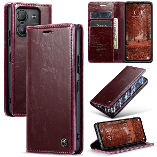 For Xiaomi Redmi Note 13 5G CaseMe 003 Crazy Horse Texture Flip Leather Phone Case(Mulberry Red) - Xiaomi Cases by CaseMe | Online Shopping UK | buy2fix