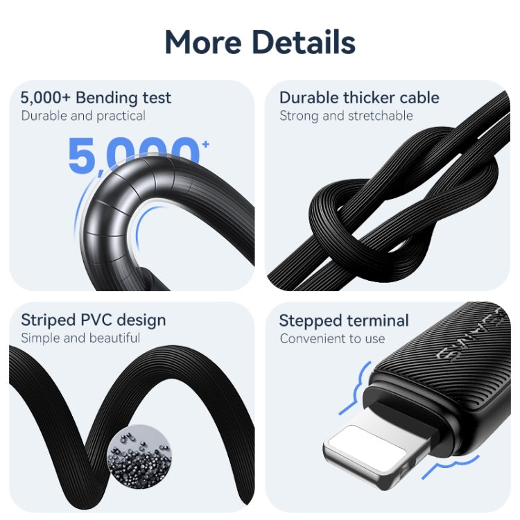 USAMS US-SJ694 USB to 8 Pin 2.4A Striped Fast Charge Data Cable, Length:2m(White) - Normal Style Cable by USAMS | Online Shopping UK | buy2fix