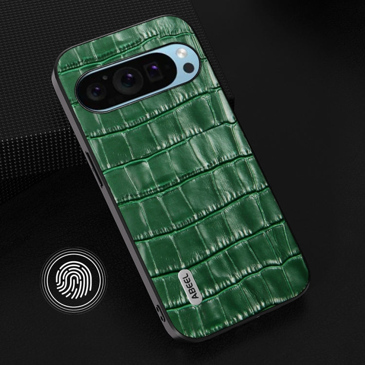 For Google Pixel 9 Pro ABEEL Crocodile Texture Genuine Leather Phone Case(Green) - Google Cases by buy2fix | Online Shopping UK | buy2fix