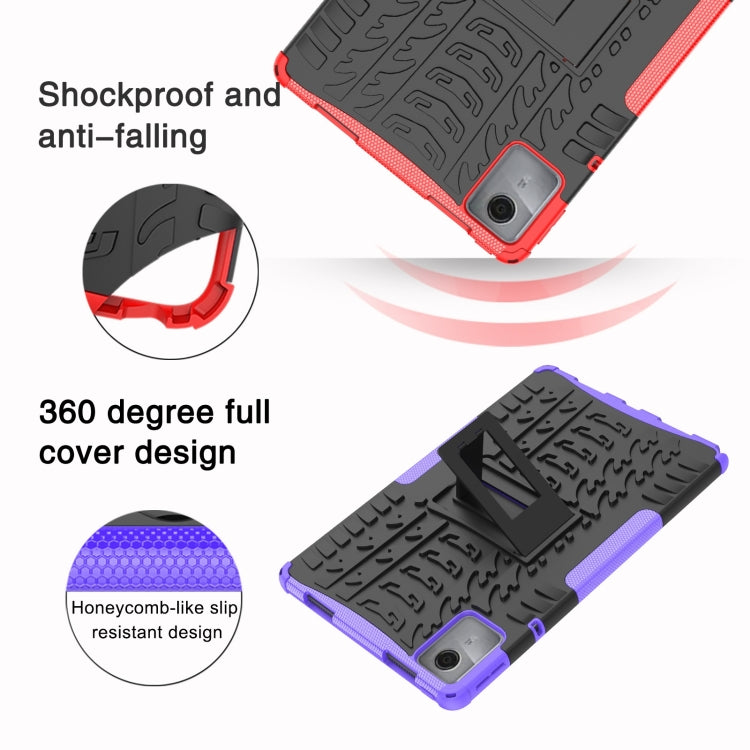 For Lenovo Tab M11/ Xiaoxin Pad 11 2024 Tire Texture TPU Hybrid PC Tablet Case with Holder(Purple) - Lenovo by buy2fix | Online Shopping UK | buy2fix