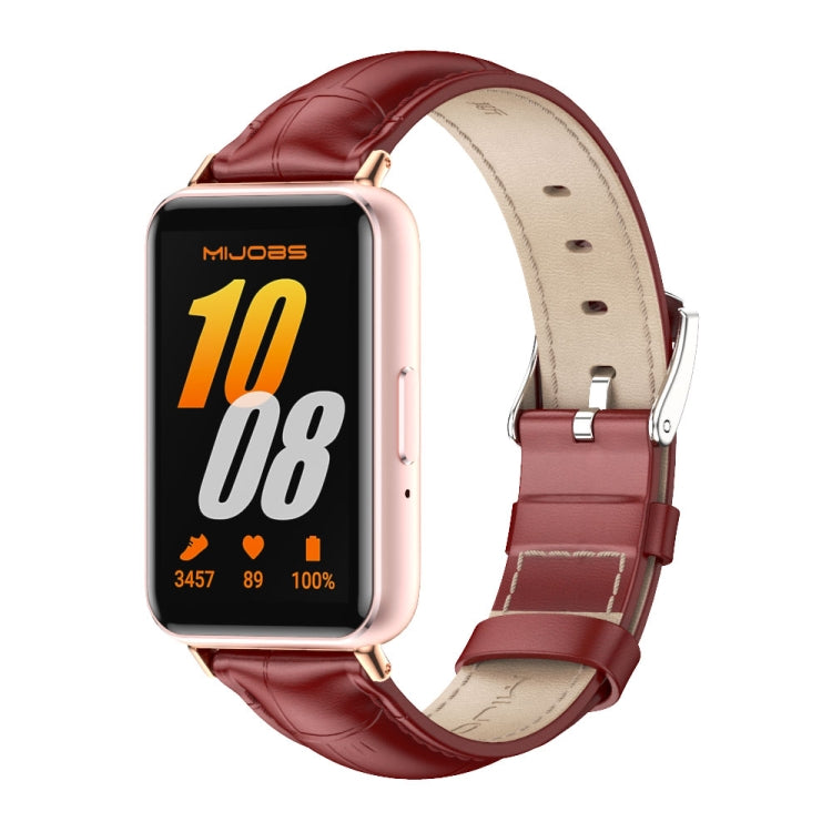 For Samsung Galaxy Fit 3 Mijobs Dual-sided Genuine Leather Watch Band(Bamboo Red Rose Gold) - Watch Bands by MIJOBS | Online Shopping UK | buy2fix