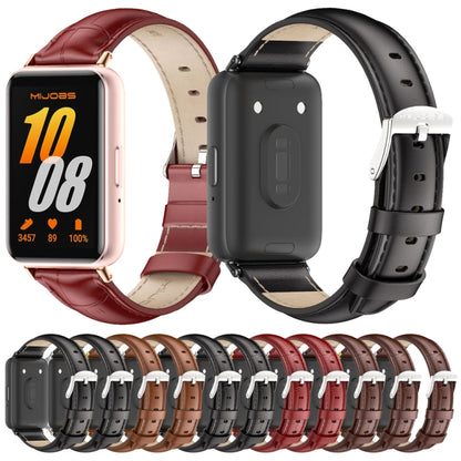 For Samsung Galaxy Fit 3 Mijobs Dual-sided Genuine Leather Watch Band(Bamboo Red Silver) - Watch Bands by MIJOBS | Online Shopping UK | buy2fix