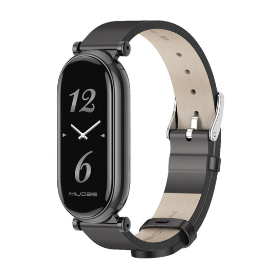 For Xiaomi Mi Band 8 / 9 / 9 NFC Mijobs GT4 First Layer Cowhide Watch Band(Black) - Watch Bands by MIJOBS | Online Shopping UK | buy2fix