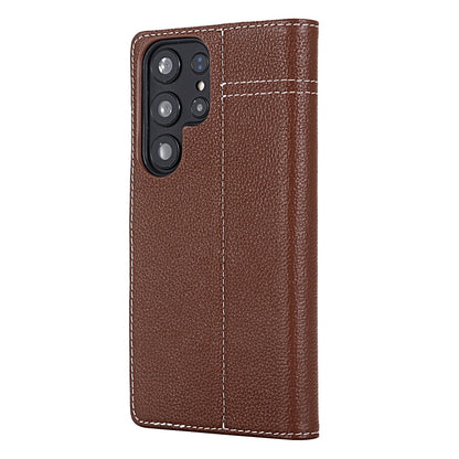 For Samsung Galaxy S24+ 5G GEBEI Top-grain Horizontal Flip Leather Phone Case(Brown) - Galaxy S24+ 5G Cases by GEBEI | Online Shopping UK | buy2fix