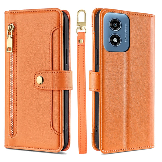 For Motorola Moto G Play 4G 2024 Sheep Texture Cross-body Zipper Wallet Leather Phone Case(Orange) - Motorola Cases by buy2fix | Online Shopping UK | buy2fix