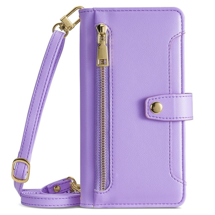 For Motorola Moto G Play 4G 2024 Sheep Texture Cross-body Zipper Wallet Leather Phone Case(Purple) - Motorola Cases by buy2fix | Online Shopping UK | buy2fix