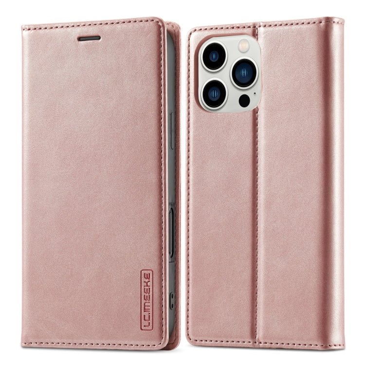 For iPhone 16 Pro LC.IMEEKE Strong Magnetism Microfiber Leather Phone Case(Rose Gold) - iPhone 16 Pro Cases by LC.IMEEKE | Online Shopping UK | buy2fix