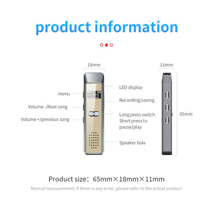 JNN Q7 Mini Portable Voice Recorder with OLED Screen, Memory:8GB(Grey+Gold) - Recording Pen by JNN | Online Shopping UK | buy2fix