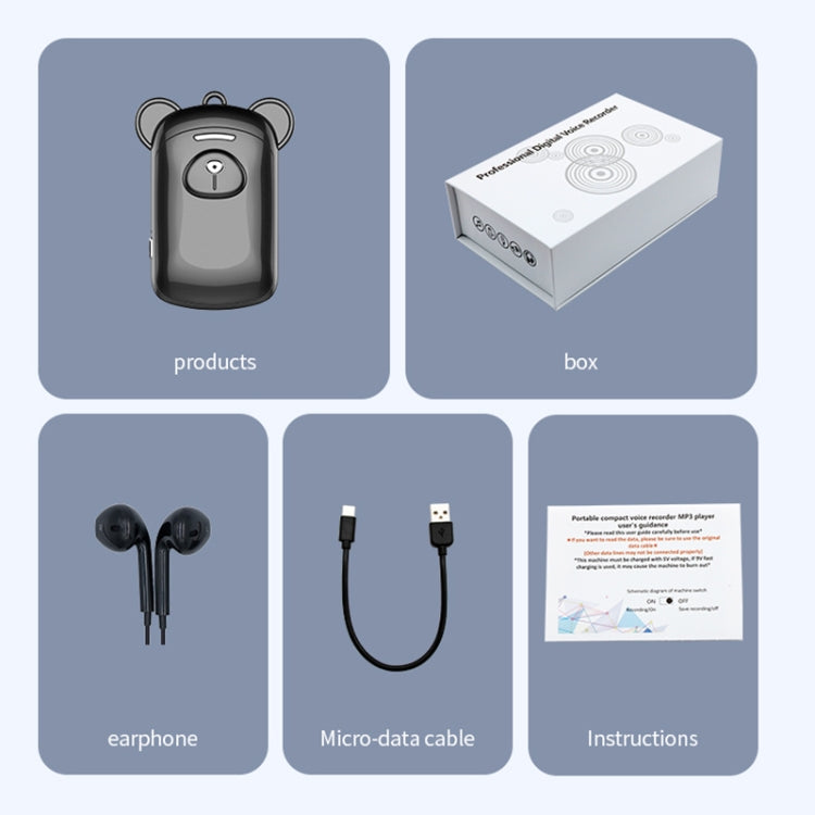 JNN Q6 Bear Smart Noise Cancelling Voice Recorder, Memory:4GB(Black) - Recording Pen by JNN | Online Shopping UK | buy2fix