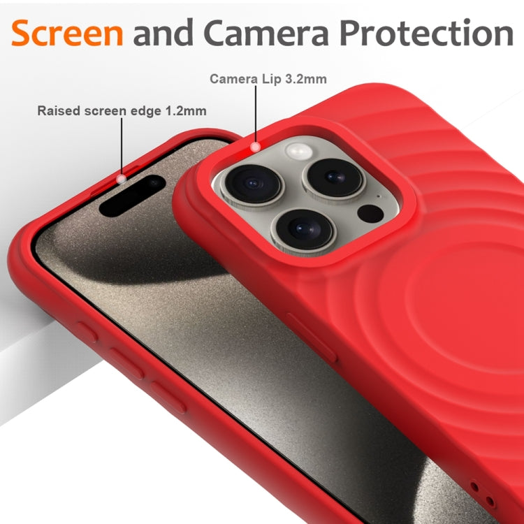 For iPhone 15 Pro Max Wave Texture MagSafe Magnetic Liquid Silicone Phone Case(Red) - iPhone 15 Pro Max Cases by buy2fix | Online Shopping UK | buy2fix