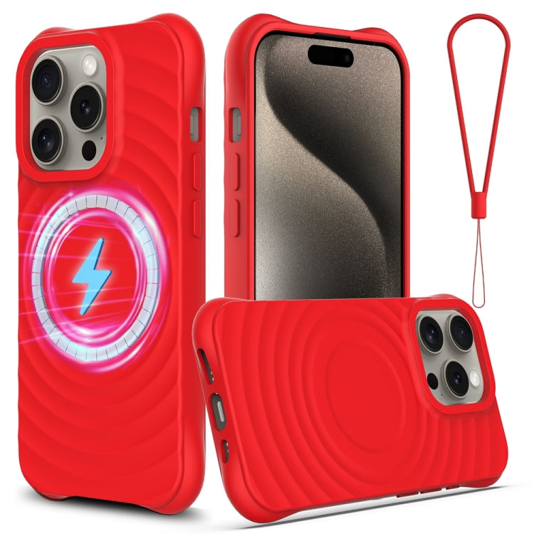 For iPhone 12 Pro Max Wave Texture MagSafe Magnetic Liquid Silicone Phone Case(Red) - iPhone 12 Pro Max Cases by buy2fix | Online Shopping UK | buy2fix