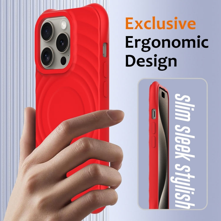 For iPhone 12 Pro Max Wave Texture MagSafe Magnetic Liquid Silicone Phone Case(Red) - iPhone 12 Pro Max Cases by buy2fix | Online Shopping UK | buy2fix