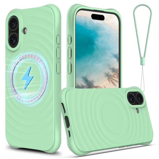 For iPhone 16 Plus Wave Texture MagSafe Magnetic Liquid Silicone Phone Case(Green) - iPhone 16 Plus Cases by buy2fix | Online Shopping UK | buy2fix