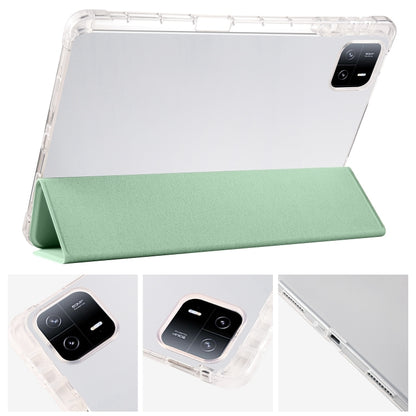 For iPad Pro 13 2024 3-fold Clear TPU Smart Leather Tablet Case with Pen Slot(Green) - iPad Pro 13 2024 Cases by buy2fix | Online Shopping UK | buy2fix