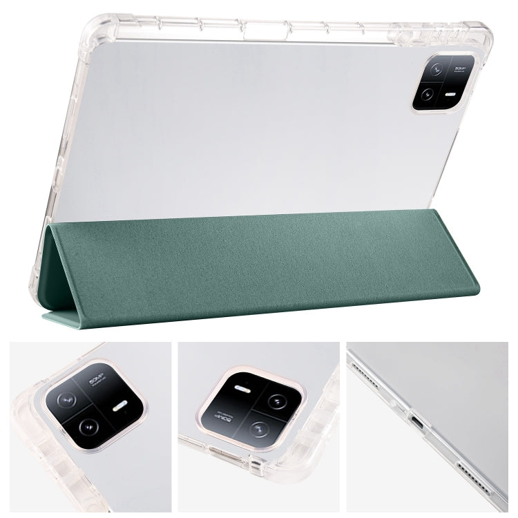 For iPad Air 13 2024 3-fold Clear TPU Smart Leather Tablet Case with Pen Slot(Dark Green) - iPad Air 13 2024 Cases by buy2fix | Online Shopping UK | buy2fix