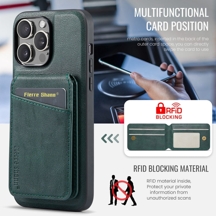 For iPhone 15 Pro Max Fierre Shann Oil Wax Cow Leather Magnetic Card Holder Phone Case(Green) - iPhone 15 Pro Max Cases by FIERRE SHANN | Online Shopping UK | buy2fix