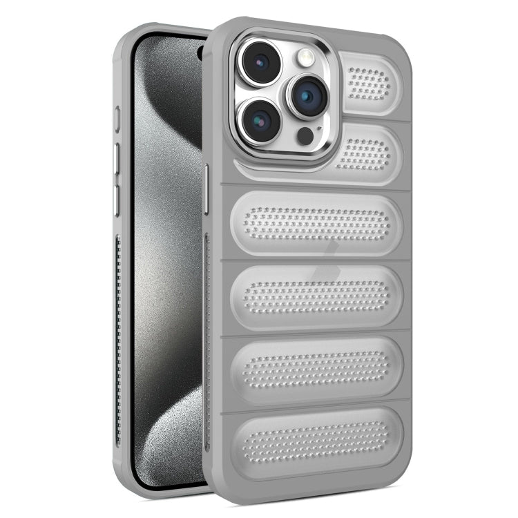 For iPhone 15 Pro Cooling Armor Translucent Mesh Breathable Phone Case(Grey) - iPhone 15 Pro Cases by buy2fix | Online Shopping UK | buy2fix