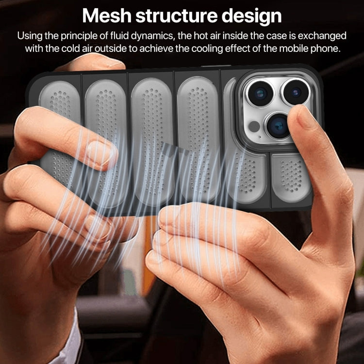 For iPhone 15 Pro Cooling Armor Translucent Mesh Breathable Phone Case(Grey) - iPhone 15 Pro Cases by buy2fix | Online Shopping UK | buy2fix