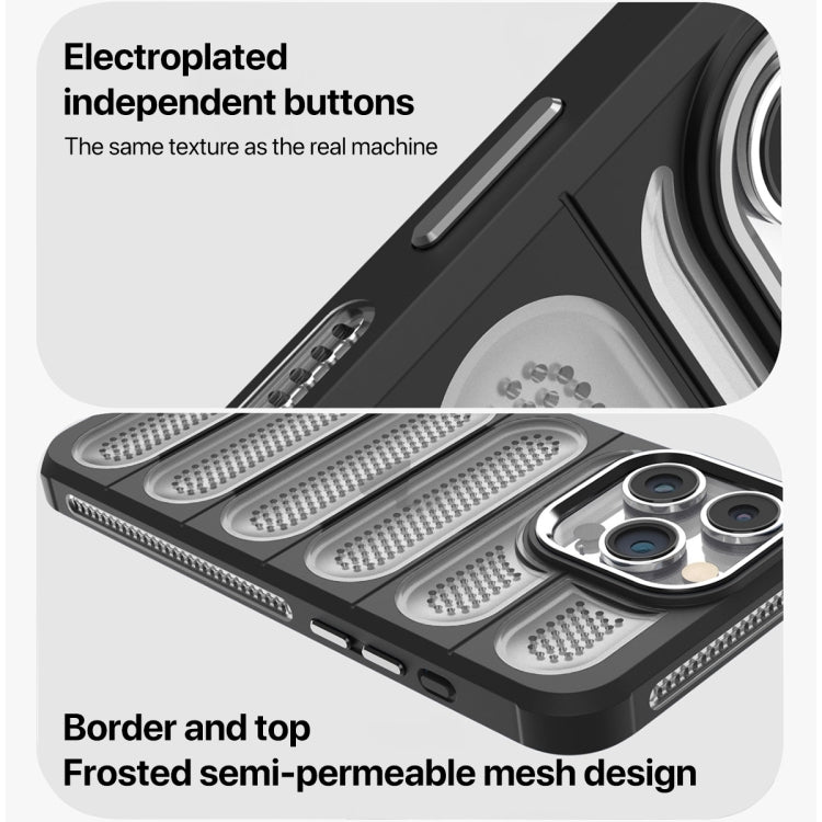 For iPhone 15 Pro Cooling Armor Translucent Mesh Breathable Phone Case(Grey) - iPhone 15 Pro Cases by buy2fix | Online Shopping UK | buy2fix