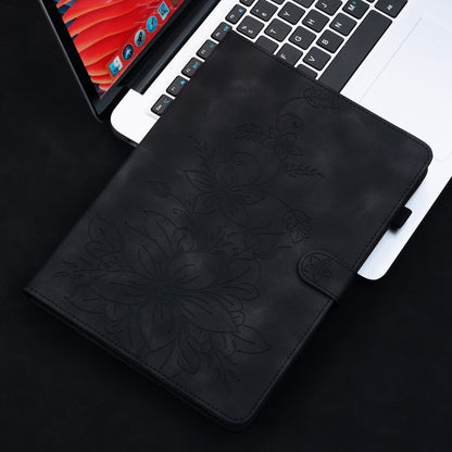 For iPad Air 11 2024 Lily Embossed Leather Smart Tablet Case(Black) - iPad Air 11 2024 Cases by buy2fix | Online Shopping UK | buy2fix