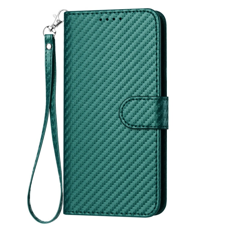 For iPhone 16 Plus YX0070 Carbon Fiber Buckle Leather Phone Case with Lanyard(Dark Green) - iPhone 16 Plus Cases by buy2fix | Online Shopping UK | buy2fix