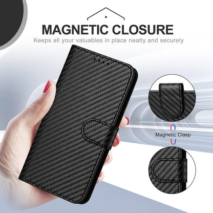 For iPhone 16 YX0070 Carbon Fiber Buckle Leather Phone Case with Lanyard(Black) - iPhone 16 Cases by buy2fix | Online Shopping UK | buy2fix