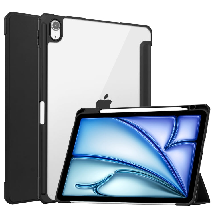 For iPad Air 11 2024 Pure Color 3-fold Clear TPU Smart Leather Tablet Case(Black) - iPad Air 11 2024 Cases by buy2fix | Online Shopping UK | buy2fix