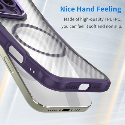 For iPhone 16e Carbon Fiber Texture MagSafe Translucent Phone Case(Purple) - iPhone 16e Cases by buy2fix | Online Shopping UK | buy2fix