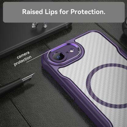 For iPhone 16e Carbon Fiber Texture MagSafe Translucent Phone Case(Purple) - iPhone 16e Cases by buy2fix | Online Shopping UK | buy2fix