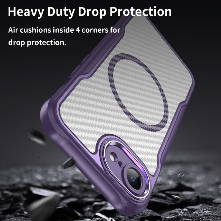 For iPhone 16e Carbon Fiber Texture MagSafe Translucent Phone Case(Purple) - iPhone 16e Cases by buy2fix | Online Shopping UK | buy2fix