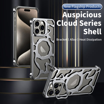 For iPhone 15 Auspicious Cloud Series MagSafe Metal Phone Case with Bracket(Silver) - iPhone 15 Cases by buy2fix | Online Shopping UK | buy2fix