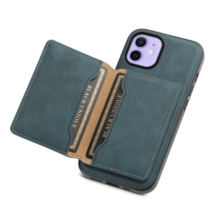 For iPhone 12 Denior D13 Retro Texture Leather MagSafe Card Bag Phone Case(Blue) - iPhone 12 / 12 Pro Cases by Denior | Online Shopping UK | buy2fix