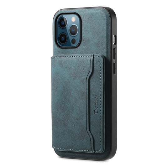 For iPhone 12 Pro Max Denior D13 Retro Texture Leather MagSafe Card Bag Phone Case(Blue) - iPhone 12 Pro Max Cases by Denior | Online Shopping UK | buy2fix