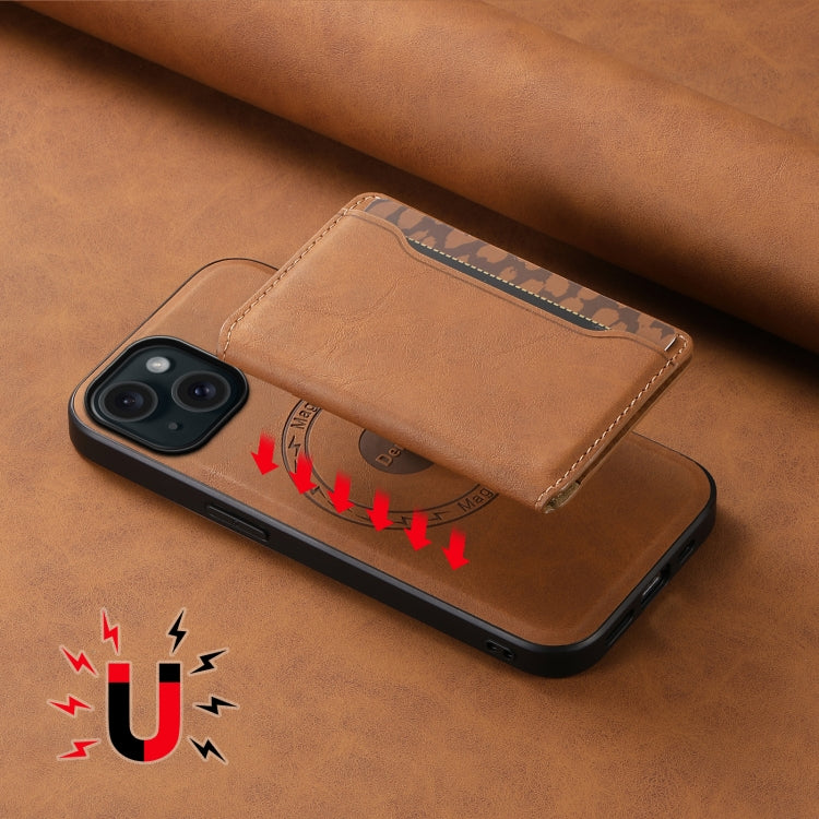 For iPhone 15 Denior D13 Retro Texture Leather MagSafe Card Bag Phone Case(Brown) - iPhone 15 Cases by Denior | Online Shopping UK | buy2fix