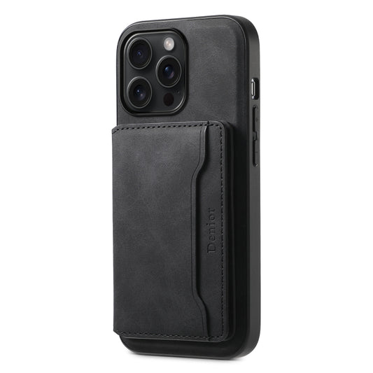 For iPhone 15 Pro Max Denior D13 Retro Texture Leather MagSafe Card Bag Phone Case(Black) - iPhone 15 Pro Max Cases by Denior | Online Shopping UK | buy2fix