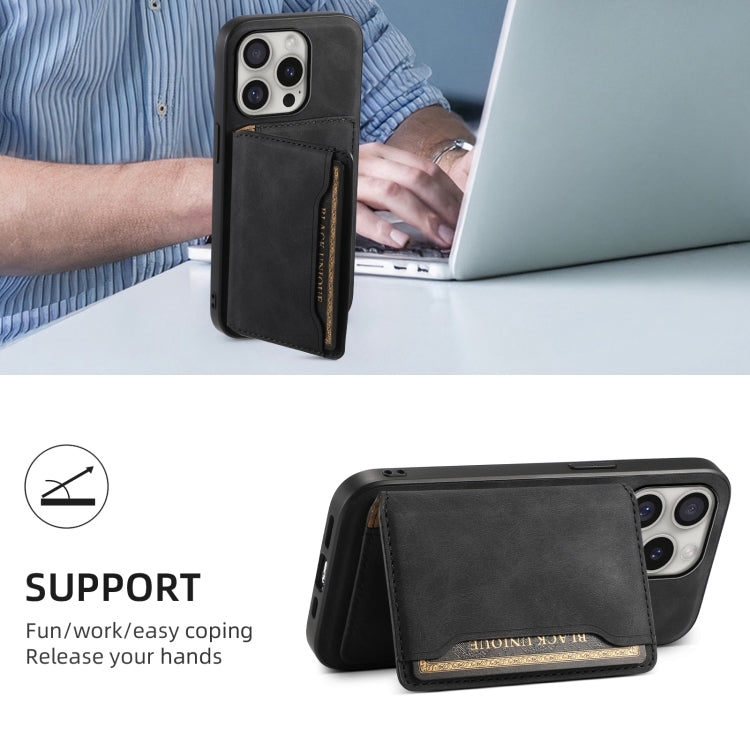 For iPhone 16 Pro Denior D13 Retro Texture Leather MagSafe Card Bag Phone Case(Black) - iPhone 16 Pro Cases by Denior | Online Shopping UK | buy2fix