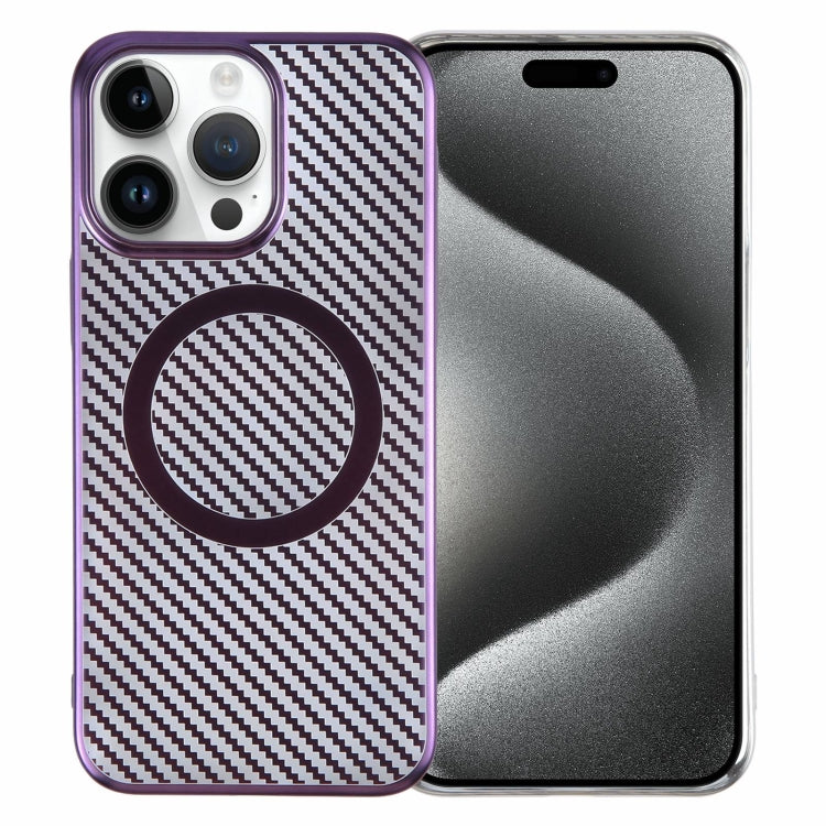 For iPhone 15 Pro 6D Plated Carbon Fiber Clear Magsafe PC Phone Case(Aurora Purple) - iPhone 15 Pro Cases by buy2fix | Online Shopping UK | buy2fix