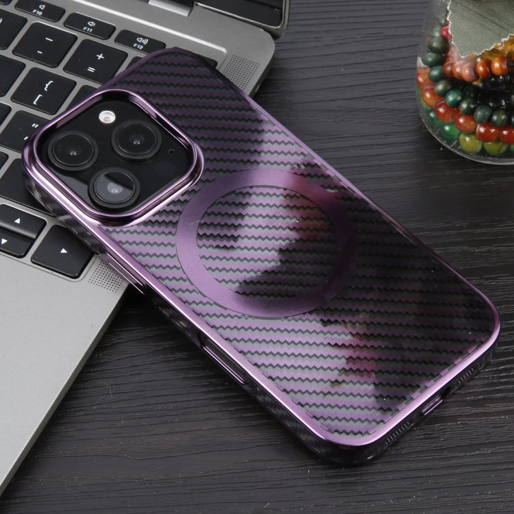 For iPhone 16 Pro 6D Plated Carbon Fiber Clear Magsafe PC Phone Case(Aurora Purple) - iPhone 16 Pro Cases by buy2fix | Online Shopping UK | buy2fix