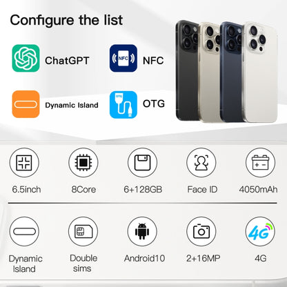 i15 Pro Max / Q5A, 6GB+128GB, 6.5 inch Screen, Face Identification, Android 10 MTK6762 Octa Core, OTG, NFC, Network: 4G, Dual SIM(Titanium Black) -  by buy2fix | Online Shopping UK | buy2fix