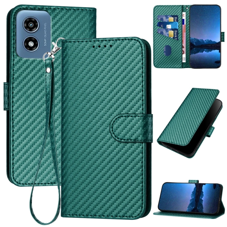 For Motorola Moto G Play 4G 2024 YX0070 Carbon Fiber Buckle Leather Phone Case with Lanyard(Dark Green) - Motorola Cases by buy2fix | Online Shopping UK | buy2fix