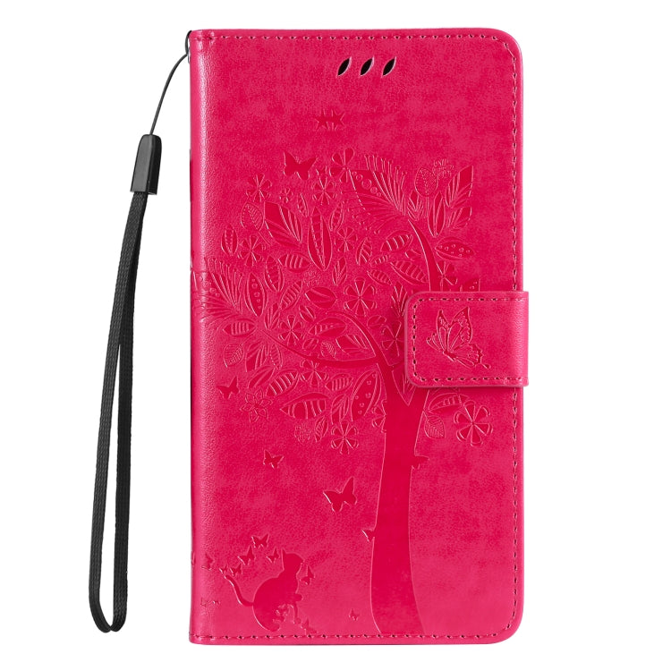 For iPhone 16 Pro Tree & Cat Embossed Pattern Flip Leather Phone Case(Rose Red) - iPhone 16 Pro Cases by buy2fix | Online Shopping UK | buy2fix