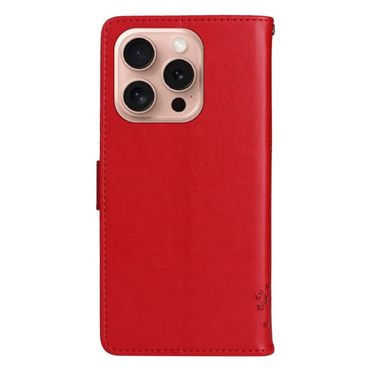 For iPhone 16 Pro Tree & Cat Embossed Pattern Flip Leather Phone Case(Red) - iPhone 16 Pro Cases by buy2fix | Online Shopping UK | buy2fix