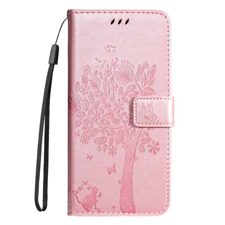 For iPhone 16 Pro Tree & Cat Embossed Pattern Flip Leather Phone Case(Rose Gold) - iPhone 16 Pro Cases by buy2fix | Online Shopping UK | buy2fix