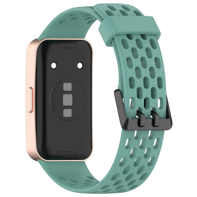 For Huawei Band 9 / 9 NFC / 8 / 8 NFC Hole Style Dual Black Buckle Silicone Watch Band(Pine Green) - Watch Bands by buy2fix | Online Shopping UK | buy2fix